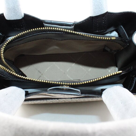 NWT Michael Kors Emilia Small Logo-Print Coated Canvas Satchel in Vanilla/Black - Picture 10 of 12